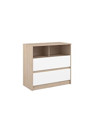 Commode ÉTOILE  2 Tiroirs + 2 Niches - Chêne / Blanc