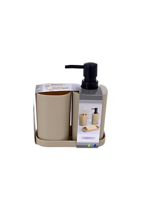 Set De 3 Accessoires Gobelet + Distributeur + Porte Savon - Beige