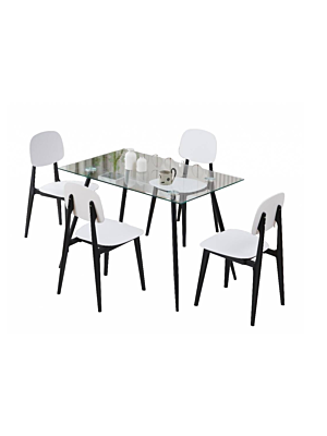 SET TABLE À MANGER INDORE + 4 CHAISES - Blanc / Noir