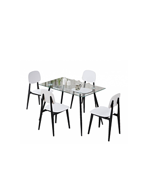 SET TABLE À MANGER INDORE + 4 CHAISES - Blanc / Noir