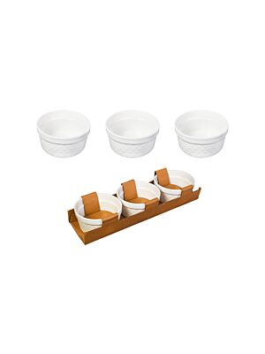 Set Apéritif Rond En Porcelaine 3 Pièces  - Blanc