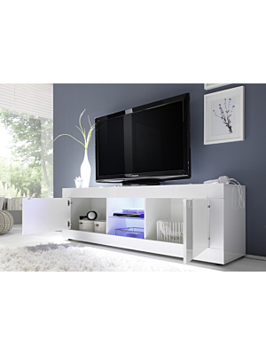 Meuble Tv BASIC 2 Portes 180cm - Blanc Laqué Brillant