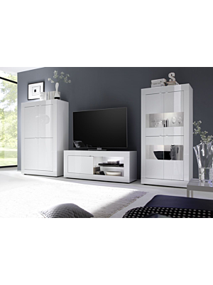 Meuble Tv BASIC 1 Porte 140cm - Blanc Laqué Brillant