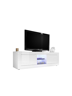 Meuble Tv BASIC 2 Portes 180cm - Blanc Laqué Brillant