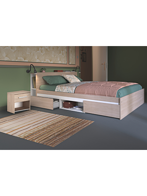 Pack Lit ZEN  Sommier + 2 Tables De chevet + 5 Niches + 2 Tiroirs  - Beige