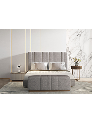 LIT LIONTE 160x200 Avec Sommier + Tête De Lit Fixe - GRIS