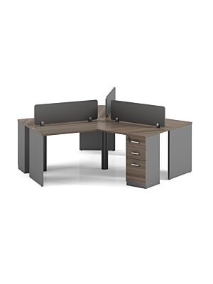 WORKSTATION RESPECT 3 places + 3 Caissons integrés - Marron / Gris