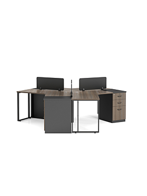 WORKSTATION RESPECT 3 places + 3 Caissons integrés - Marron / Gris