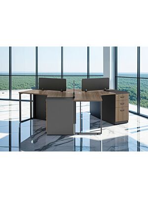 WORKSTATION RESPECT 3 places + 3 Caissons integrés - Marron / Gris