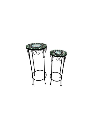 SET DE 2 TABLES GIGONE Rondes CLASSIC CHARM   - Bleu / Vert