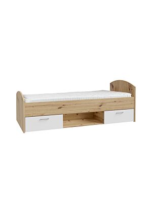 LIT CULGOA SANS SOMMIER 90x200cm + 2TIROIRS 1NICHE – Chêne / Blanc