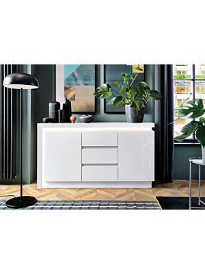 Commode WHITE LYON avec 2 portes et 3 tiroirs  - Blanc