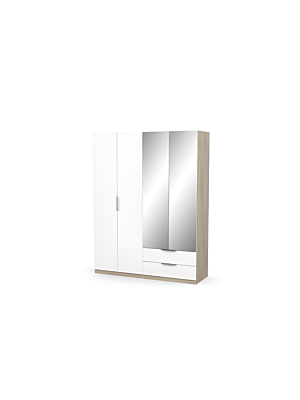 ARMOIRE GHOST 4 PORTES Et 2 MIROIRS  - Blanc / Chêne Foncé