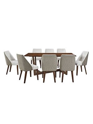 SET TABLE À MANGER KATLINE AVEC 8 CHAISES - Marron