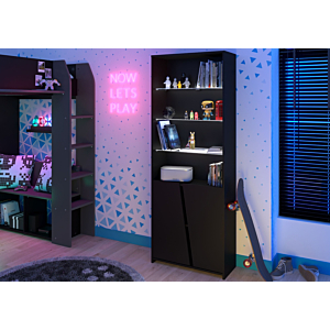 Bibliothèque LEGEND 3 Etagères Avec 2 Portes + LED - Noir