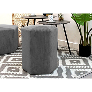 Pouf Velours GIULIA côtelé 35 cm - Gris Foncé