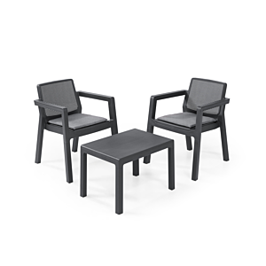 Set Balcon EMILY Table Basse + 2 Chaises Avec Accoudoirs - Gris Graphite Table de jardin