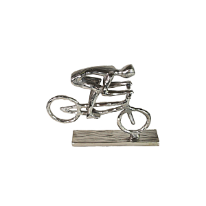 Statue Décoratif Homme En Vélo 33x28x6cm - Silver