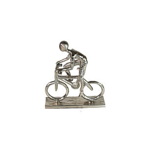 Statue Décoratif Homme En Vélo 27x6x35cm - Silver