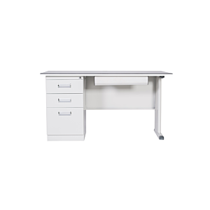 Bureau + Caisson Intégré 3 Tiroirs STEEL - Gris/Blanc