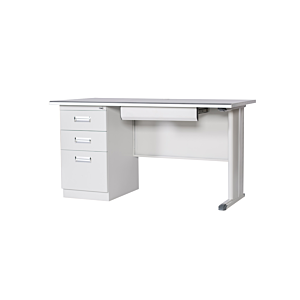 Bureau + Caisson Intégré 3 Tiroirs STEEL - Gris/Blanc Bureau Professionnel