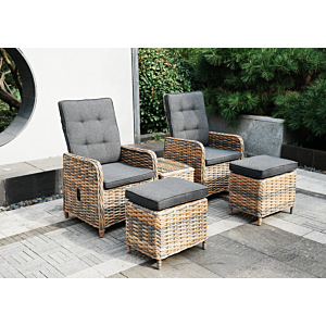 Set Relax CHAHINE 2 Fauteuils +2 Reposes pieds et Table Basse - Gris