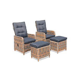 Set Relax CHAHINE 2 Fauteuils +2 Reposes pieds et Table Basse - Gris Relax