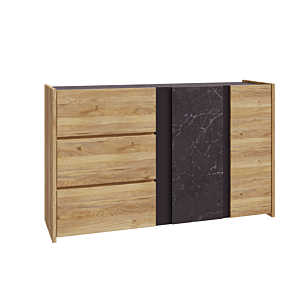 Commode WHAKATANE 2 Portes + 3 Tiroirs - Chêne / Marbre Noir Rangements Ramadan