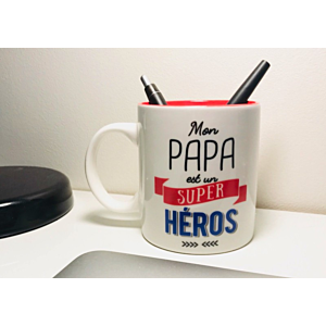 Mug PAPA Super Héros - Blanc / Rouge