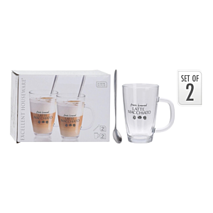 Lot De 2 Verres Latte Macchiato Avec Cuillères - Blanc