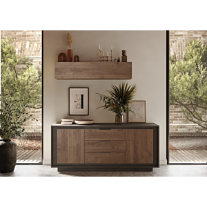 Buffet 2 Portes + 3 Tiroirs SKY - Noir/ Marron