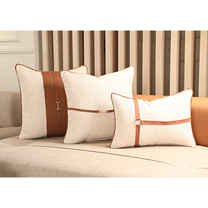 Coussin Bouclette Similicuir 48x10cm - Beige