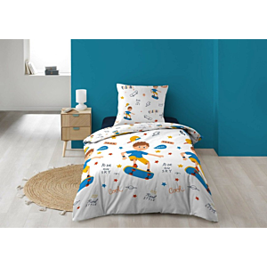 PARURE 2 pièces 140X200cm MICROFIBRE ALLOVER SKATEBOY - Multicouleur