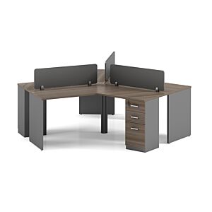 WORKSTATION RESPECT 3 places + 3 Caissons integrés - Marron / Gris Table de Réunion