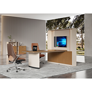 BUREAU MAJESTY AVEC RANGEMENT & SUPPORT TV - Marron / Beige