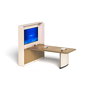 BUREAU MAJESTY AVEC RANGEMENT & SUPPORT TV - Marron / Beige Bureau Professionnel