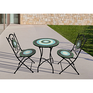 SET MOSAÏQUE TABLE + 2 CHAISES CLASSIC CHARM - Bleu / Vert