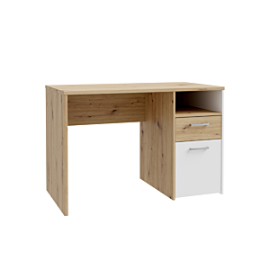 BUREAU CULGOA 1PORTE + 1TIROIR + 1NICHE – Chêne / Blanc Bureaux Multimédia