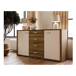 Buffet DEDELOS 2 Portes Et 4 Tiroirs - Marron / Beige