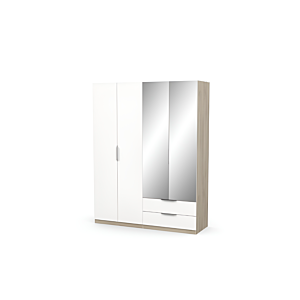 ARMOIRE GHOST 4 PORTES Et 2 MIROIRS - Blanc / Chêne Foncé Armoires de rangements