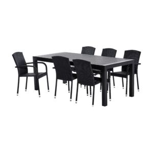 Pack Table Aluminium BLACK DOUGLAS + 6 Chaises LOUISE - Noir Tables et chaises pliantes