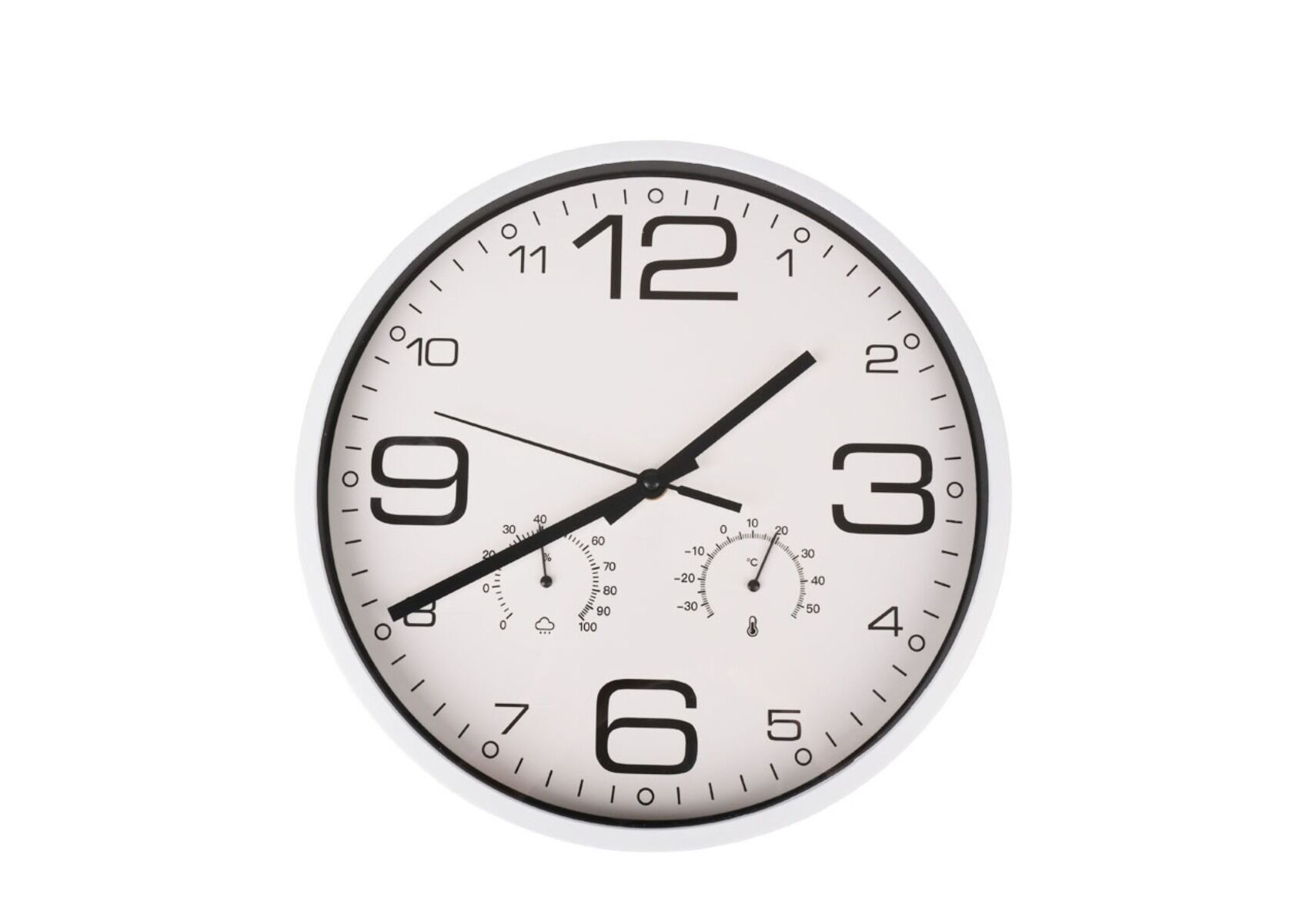Horloge murale analogique avec meseur de la température et de l'humidité en  noir et blanc PURLINE WSA04 Blanc
