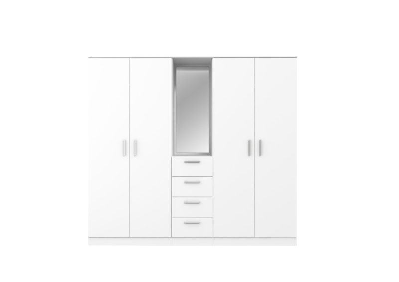 Armoire PANAMA Avec 4 Portes + 4 Tiroirs Et 1 Miroir - Blanc