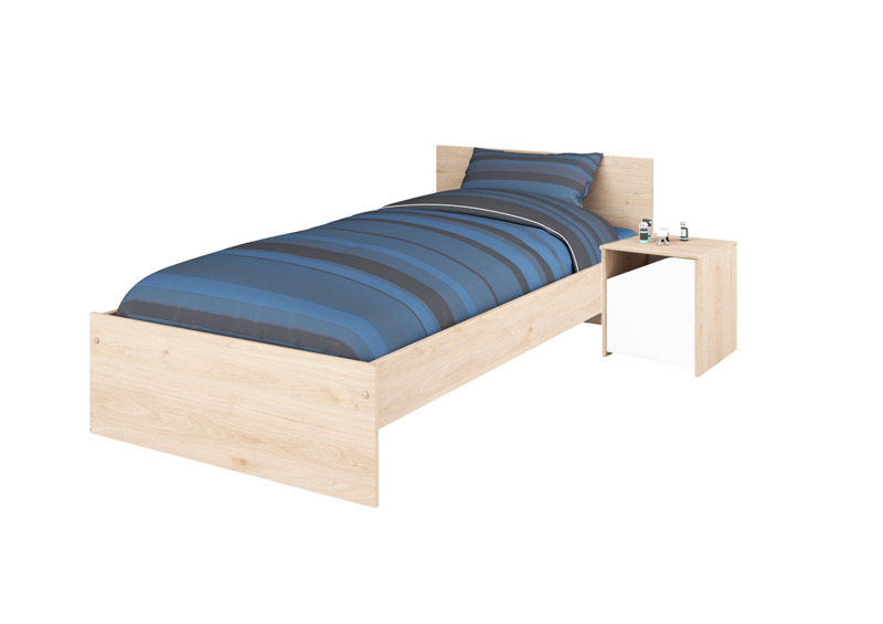 Pack Lit Étoile 90x190 Avec Sommier + Matelas + Table de chevet  - Chêne 